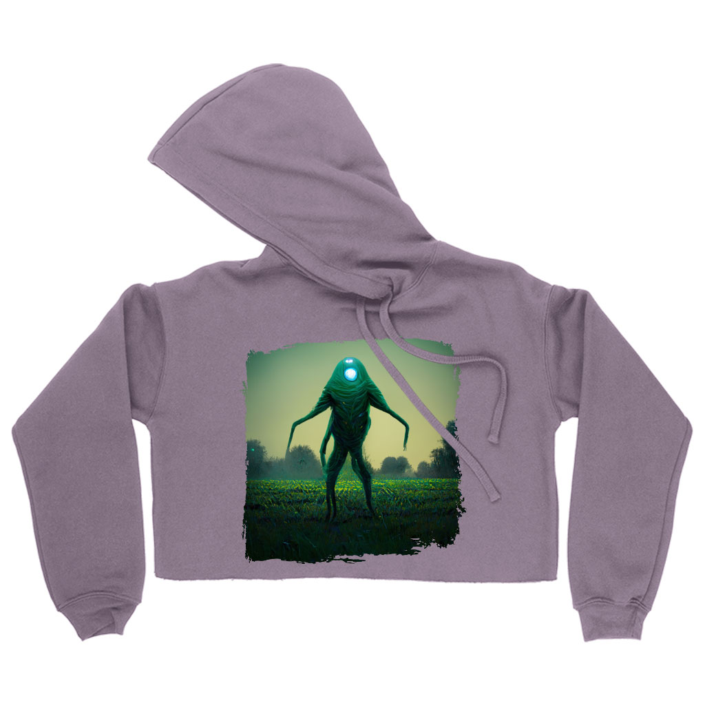 Green Alien Head Women's Cropped Fleece Hoodie - Abstract Cropped Hoodie for Women - Space Hooded Sweatshirt Clothing Clothing Hoodies New Arrivals Color : Black|Heather Dust|Storm 