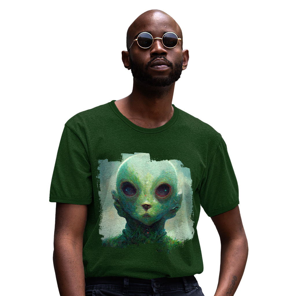 Humanoid Alien Art Heavy Cotton T-Shirt - Creepy Tee Shirt - Printed T-Shirt Clothing Clothing New Arrivals T-Shirts Color : Black|Forest Green|White 