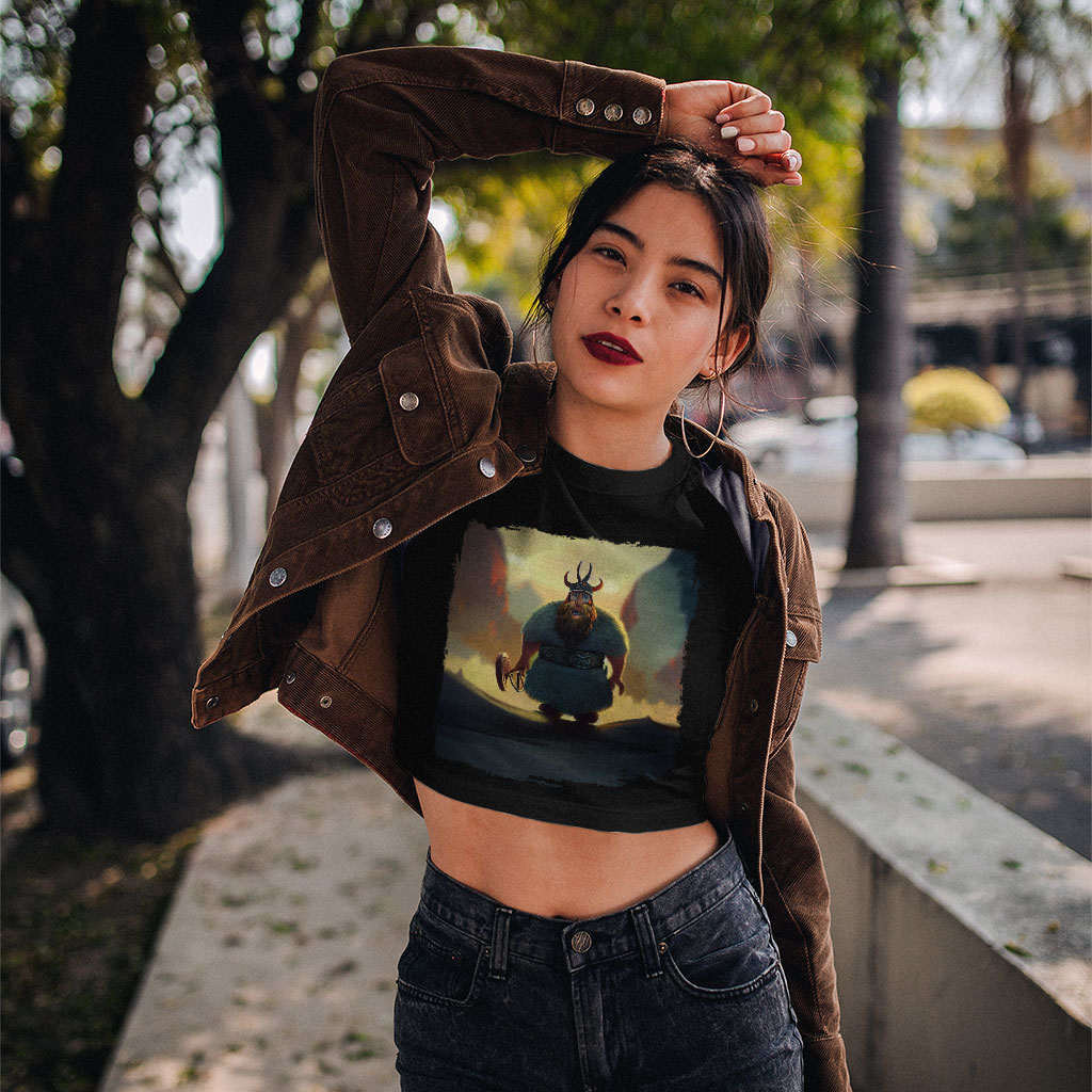 Old Viking Cartoon Women's Cropped T-Shirt - Funny Crop Top - Cool Crop Tee Shirt Clothing Clothing New Arrivals T-Shirts Color : Black|Heather Olive|White 