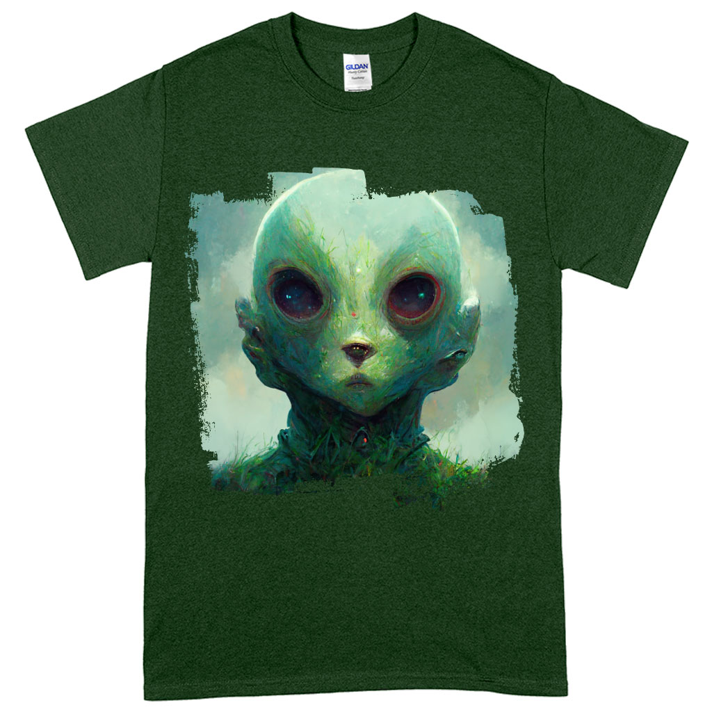 Humanoid Alien Art Heavy Cotton T-Shirt - Creepy Tee Shirt - Printed T-Shirt Clothing Clothing New Arrivals T-Shirts Color : Black|Forest Green|White 