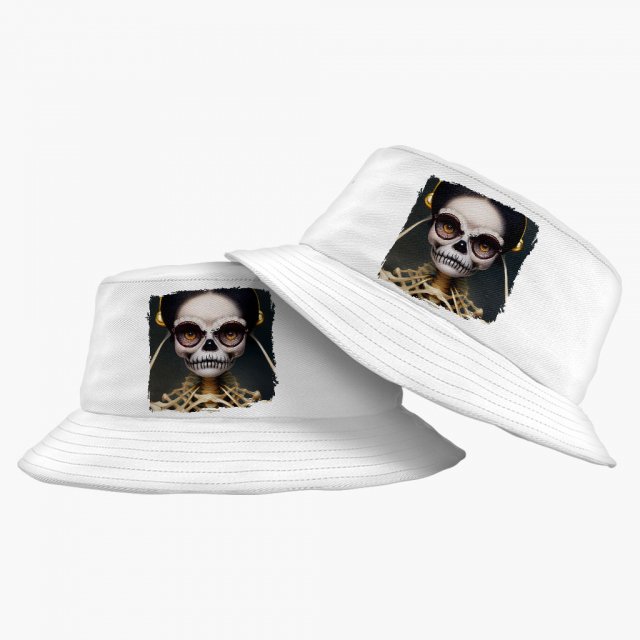 Skeleton Print Bucket Hat - Halloween Themed Hat - Creepy Girl Bucket Hat