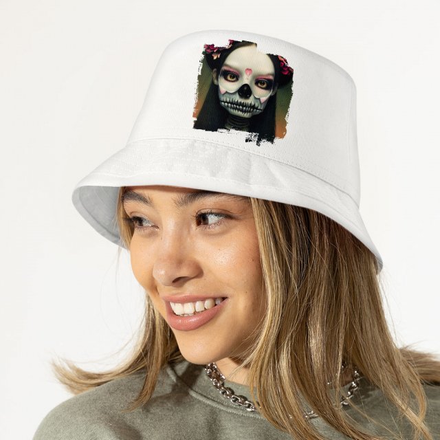 Skeleton Girl Bucket Hat - Gothic Hat - Artwork Bucket Hat - Image 4