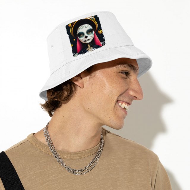 Skeleton Art Bucket Hat – Cartoon Girl Hat – Printed Bucket Hat