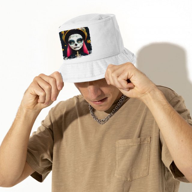 Skeleton Art Bucket Hat - Cartoon Girl Hat - Printed Bucket Hat - Image 3