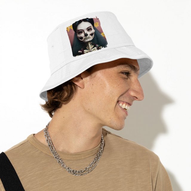 Cool Skeleton Bucket Hat – Floral Hat – Halloween Print Bucket Hat