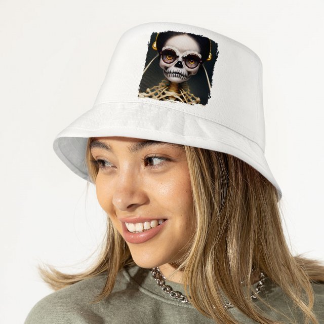 Skeleton Print Bucket Hat - Halloween Themed Hat - Creepy Girl Bucket Hat - Image 6