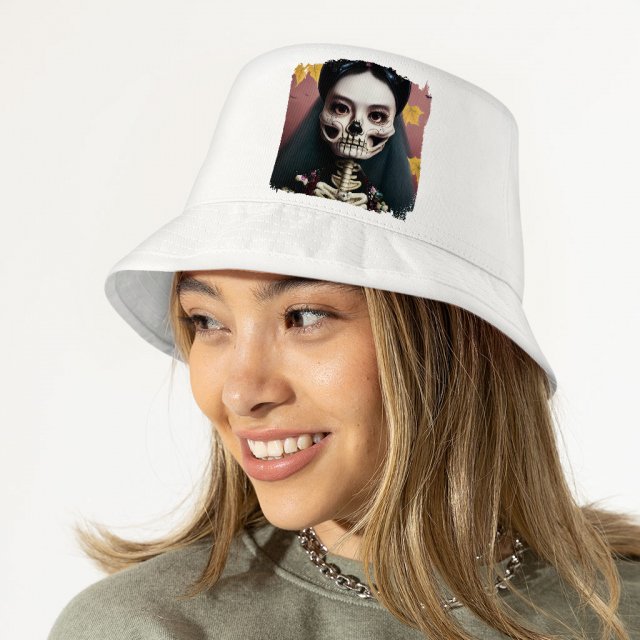 Cool Skeleton Bucket Hat – Floral Hat – Halloween Print Bucket Hat