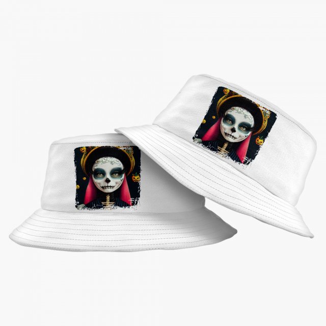 Skeleton Art Bucket Hat – Cartoon Girl Hat – Printed Bucket Hat