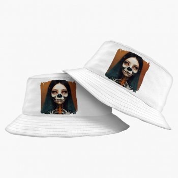 Creepy Girl Bucket Hat – Gothic Print Hat – Skeleton Bucket Hat