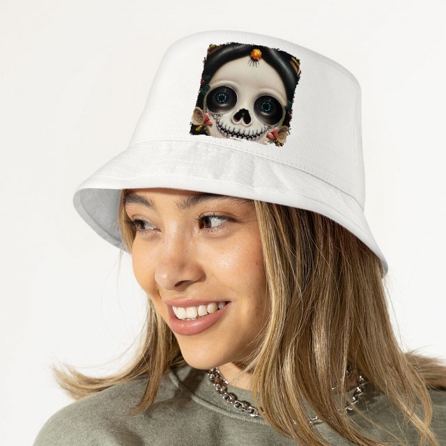 Sugar Skull Bucket Hat – Floral Hat – Skeleton Girl Bucket Hat