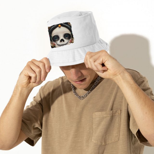 Sugar Skull Bucket Hat - Floral Hat - Skeleton Girl Bucket Hat - Image 4