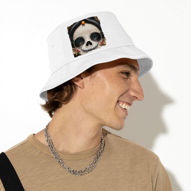 Sugar Skull Bucket Hat - Floral Hat - Skeleton Girl Bucket Hat - Image 6