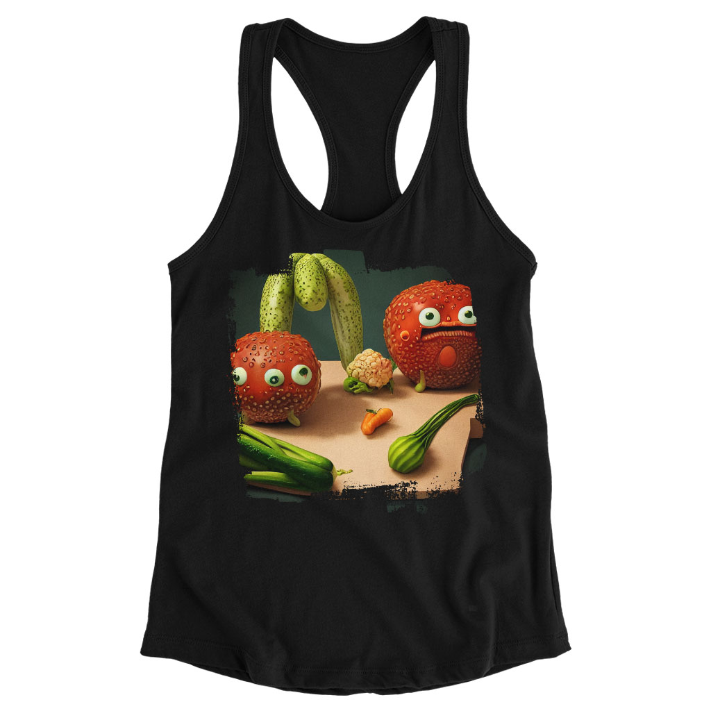 Cartoon Vegetables With Faces Racerback Tank - Themed Tank - Colorful Workout Tank Clothing Clothing New Arrivals Tanks Color : Black|Gray|White 