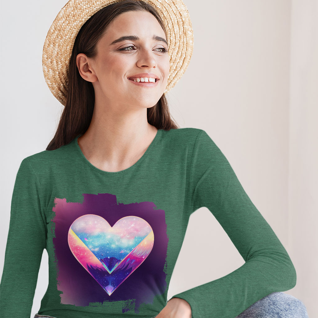 Galaxy Heart Long Sleeve T-Shirt - Graphic T-Shirt - Colorful Long Sleeve Tee Shirt Clothing T-Shirts Color : Black|Heather Forest|White 