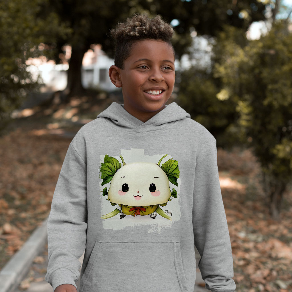 Kawaii Radish Kids' Sponge Fleece Hoodie - Cute Kids' Hoodie - Graphic Hoodie for Kids Clothing Hoodies Kids' Clothing Color : Athletic Heather|Black|Military Green 