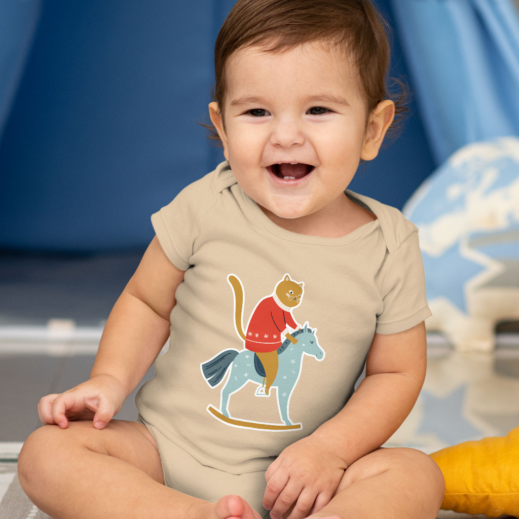 Cat Riding Horse Baby Jersey Onesie - Cool Baby Onesie - Printed Baby One-Piece Clothing Kids' Clothing Onesies Color : Heather Dust|White|Yellow 
