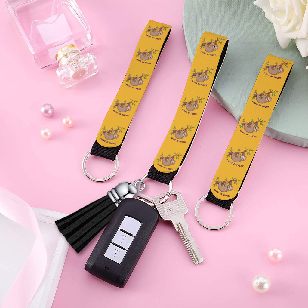 Hang in There Sloth Keychain Wristlet - Themed Keychain Bracelet - Printed Wristlet Strap for Key Fashion Fashion Accessories Keychains  