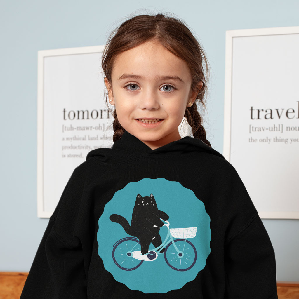 Cat on a Bike Toddler Hoodie - Themed Toddler Hooded Sweatshirt - Animal Print Kids' Hoodie Clothing Hoodies Kids' Clothing Color : Black|Kelly|White 