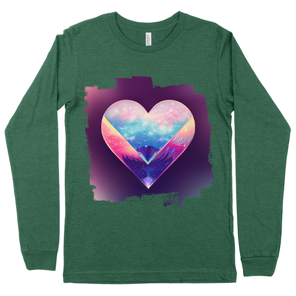 Galaxy Heart Long Sleeve T-Shirt - Graphic T-Shirt - Colorful Long Sleeve Tee Shirt Clothing T-Shirts Color : Black|Heather Forest|White 