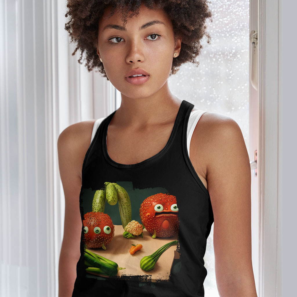 Cartoon Vegetables With Faces Racerback Tank - Themed Tank - Colorful Workout Tank Clothing Clothing New Arrivals Tanks Color : Black|Gray|White 