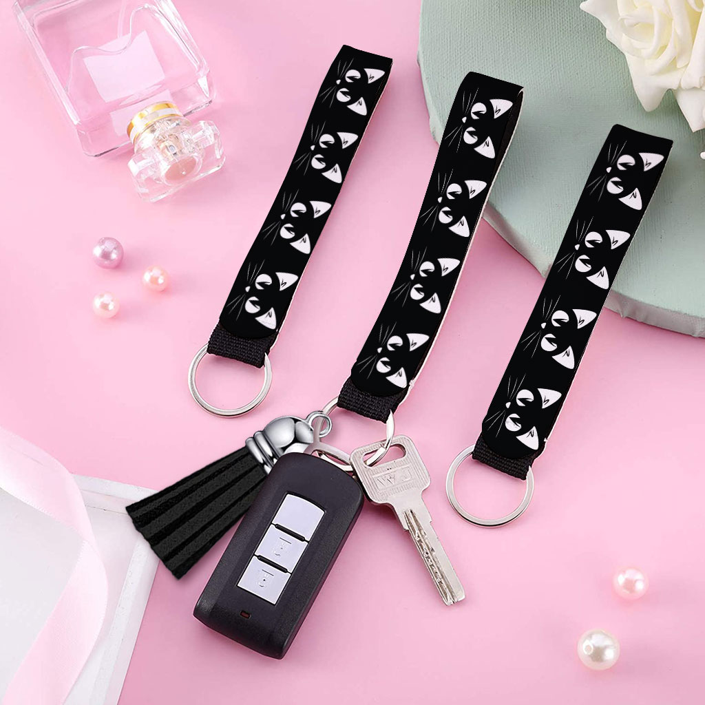 Cat Face Keychain Wristlet - Animal Print Keychain Bracelet - Funny Wristlet Strap for Key Fashion Fashion Accessories Keychains  