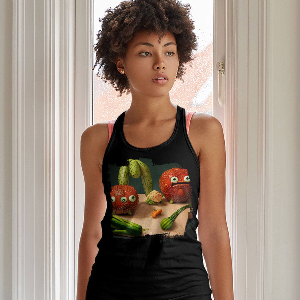 Cartoon Vegetables With Faces Racerback Tank - Themed Tank - Colorful Workout Tank Clothing Clothing New Arrivals Tanks Color : Black|Gray|White 