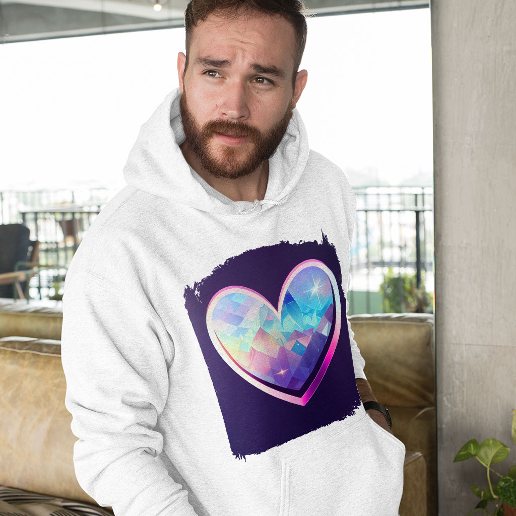 Crystal Heart Drawing Hooded Sweatshirt - Space Hoodie - Graphic Hoodie Clothing Hoodies Color : Black|Navy|White 