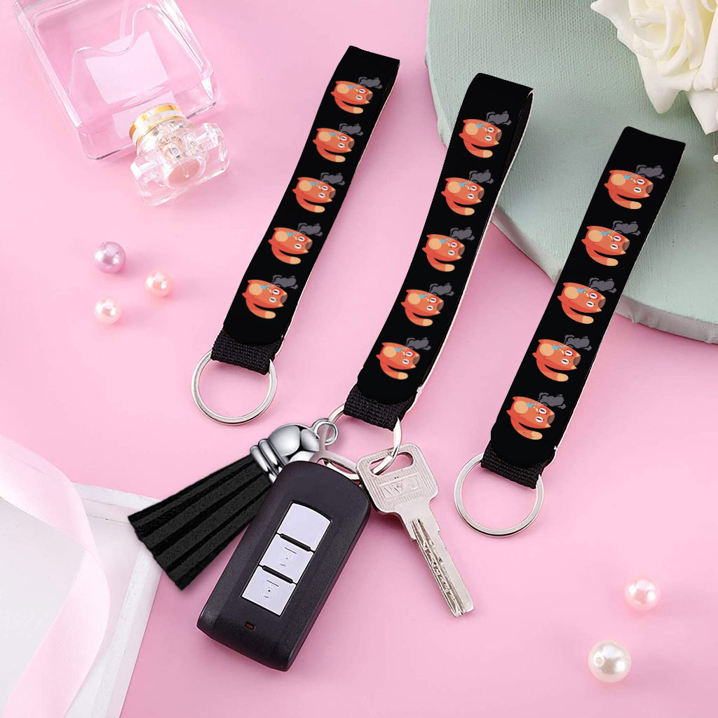 Cat Smoking Cigarette Keychain Wristlet - Graphic Keychain Bracelet - Funny Wristlet Strap for Key Fashion Fashion Accessories Keychains  