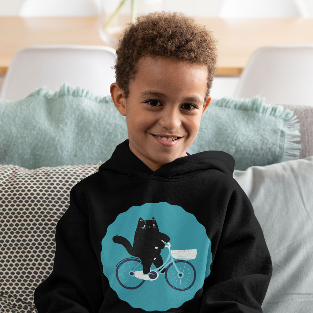Cat on a Bike Toddler Hoodie - Themed Toddler Hooded Sweatshirt - Animal Print Kids' Hoodie Clothing Hoodies Kids' Clothing Color : Black|Kelly|White 