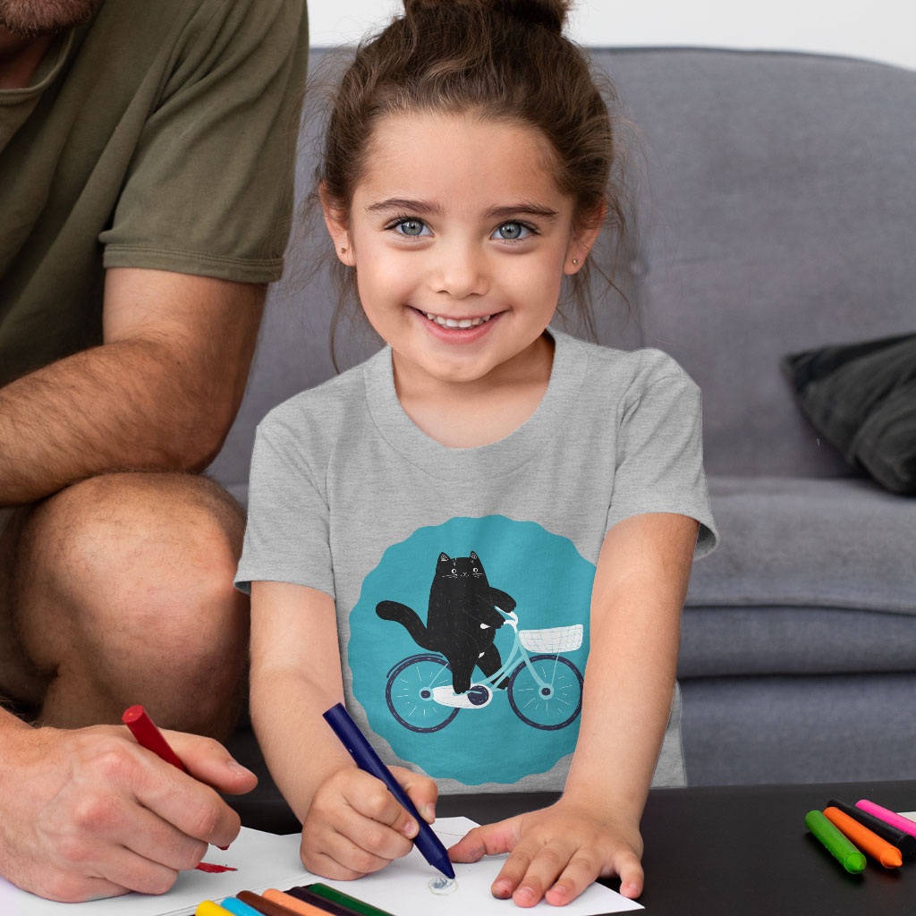 Cat on a Bike Toddler T-Shirt - Themed Kids' T-Shirt - Animal Print Tee Shirt for Toddler Clothing Kids' Clothing T-Shirts Color : Athletic Heather|Heather Columbia Blue|Heather Dust 