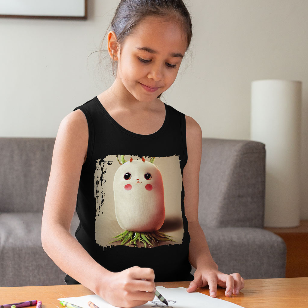 Kawaii Radish Art Kids' Jersey Tank - Cool Sleeveless T-Shirt - Themed Kids' Tank Top Clothing Kids' Clothing Tanks Color : Athletic Heather|Black|White 