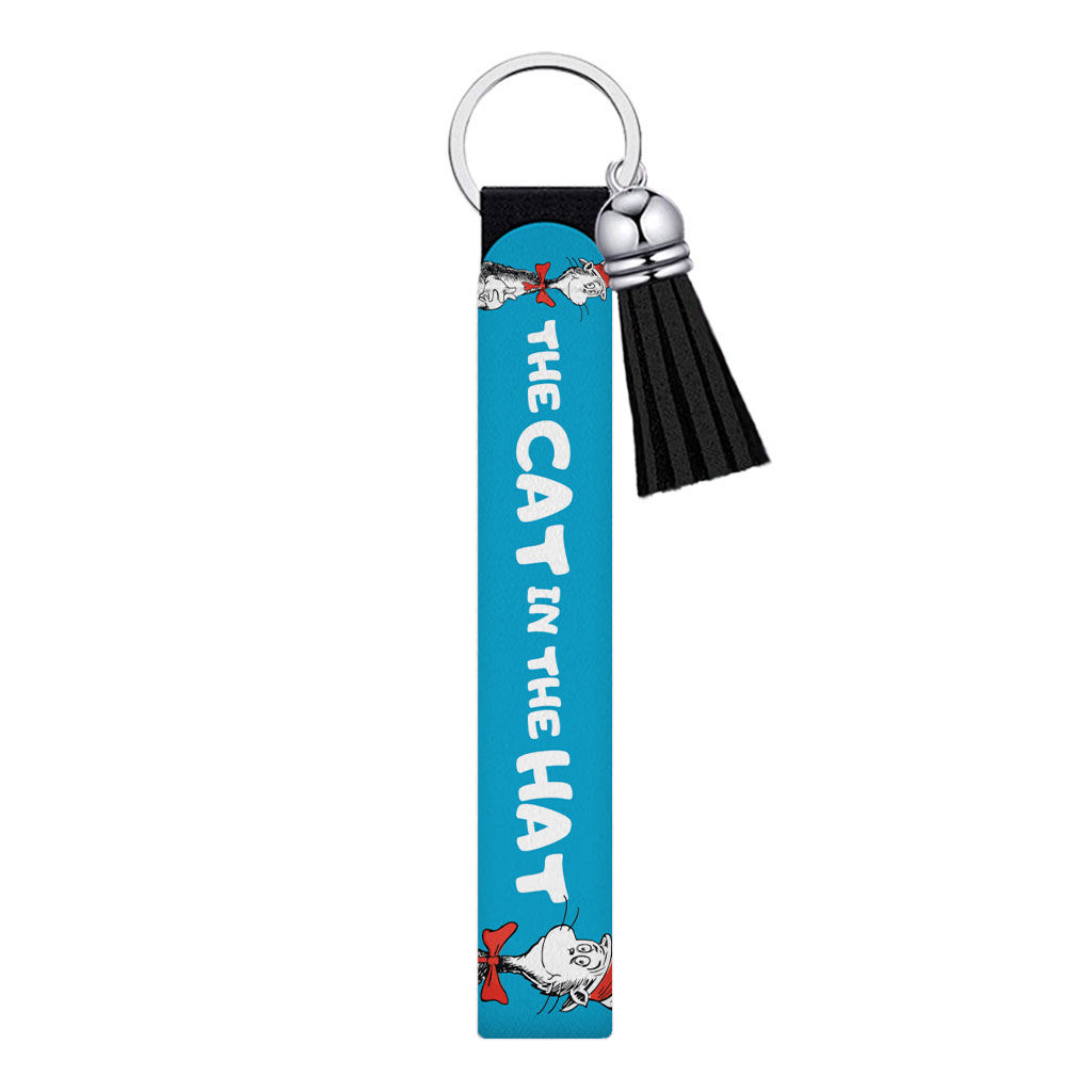 Cat and the Hat Keychain Wristlet - Funny Keychain Bracelet - Graphic Wristlet Strap for Key Fashion Fashion Accessories Keychains  