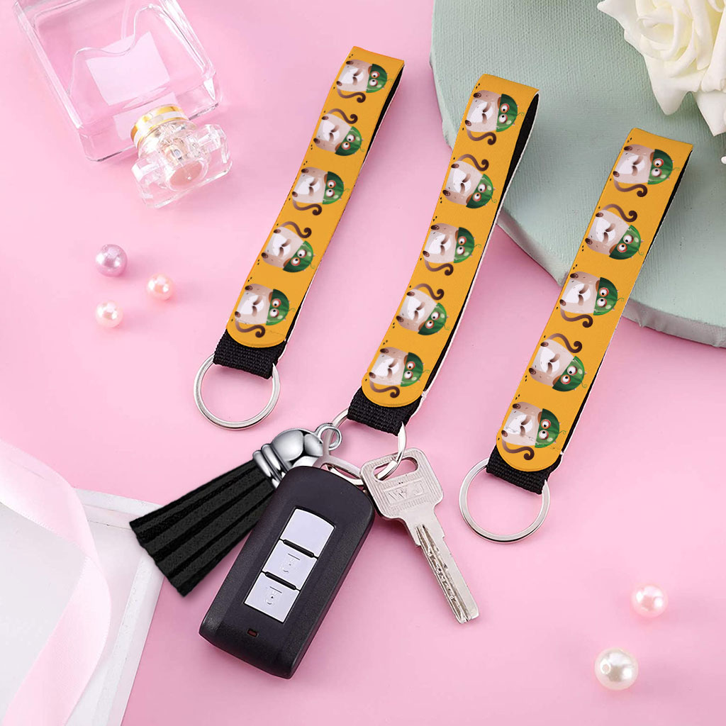 Cat and Watermelon Keychain Wristlet - Colorful Keychain Bracelet - Animal Print Wristlet Strap for Key Fashion Fashion Accessories Keychains  
