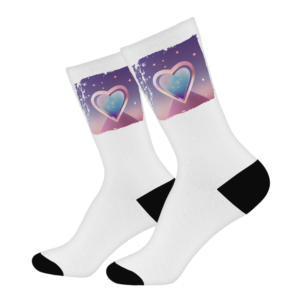 Abstract Heart Art Socks - Space Novelty Socks - Cool Crew Socks Fashion Fashion Accessories Socks Size : Large|Medium 