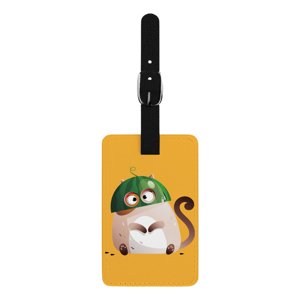 Cat and Watermelon Luggage Tag - Colorful Travel Bag Tag - Animal Print Luggage Tag Fashion Fashion Accessories Luggage Tag Travel Accessories  