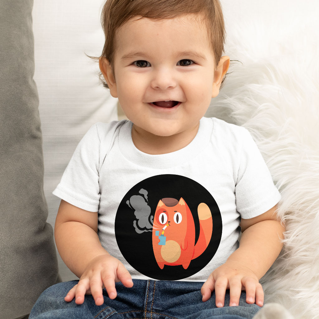 Cat Smoking Cigarette Baby Jersey T-Shirt - Funny Baby T-Shirt - Animal Print T-Shirt for Babies Clothing Kids' Clothing T-Shirts Color : Athletic Heather|Heather Columbia Blue|White 