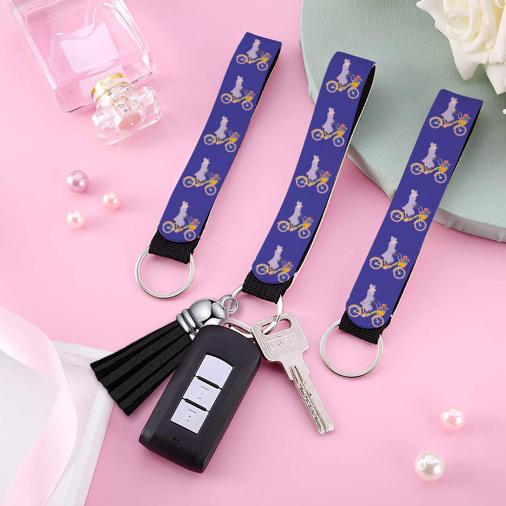 Llama Bike Keychain Wristlet - Cool Keychain Bracelet - Funny Wristlet Strap for Key Fashion Fashion Accessories Keychains  