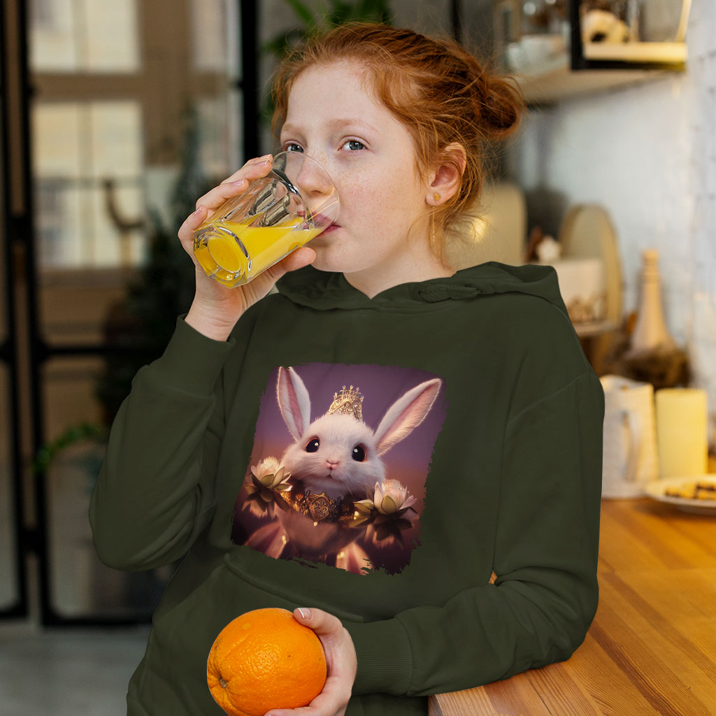 Cartoon Rabbit Kids' Sponge Fleece Hoodie - Cute Kids' Hoodie - Printed Hoodie for Kids Clothing Hoodies Kids' Clothing Color : Athletic Heather|Black|Military Green 