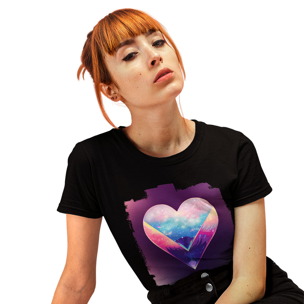 Galaxy Heart Heavy Cotton T-Shirt - Graphic Tee Shirt - Colorful T-Shirt Clothing T-Shirts Color : Black|Forest Green|White 