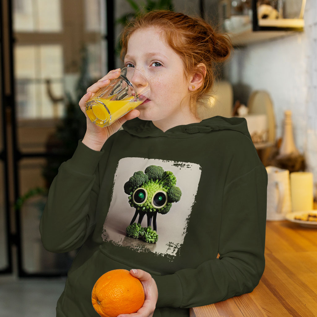 Cute Cartoon Broccoli Kids' Sponge Fleece Hoodie - Kawaii Kids' Hoodie - Funny Hoodie for Kids Clothing Hoodies Kids' Clothing Color : Athletic Heather|Black|Military Green 
