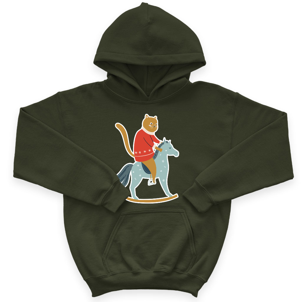 Cat Riding Horse Kids' Sponge Fleece Hoodie - Cool Kids' Hoodie - Printed Hoodie for Kids Clothing Hoodies Kids' Clothing Color : Athletic Heather|Black|Military Green 