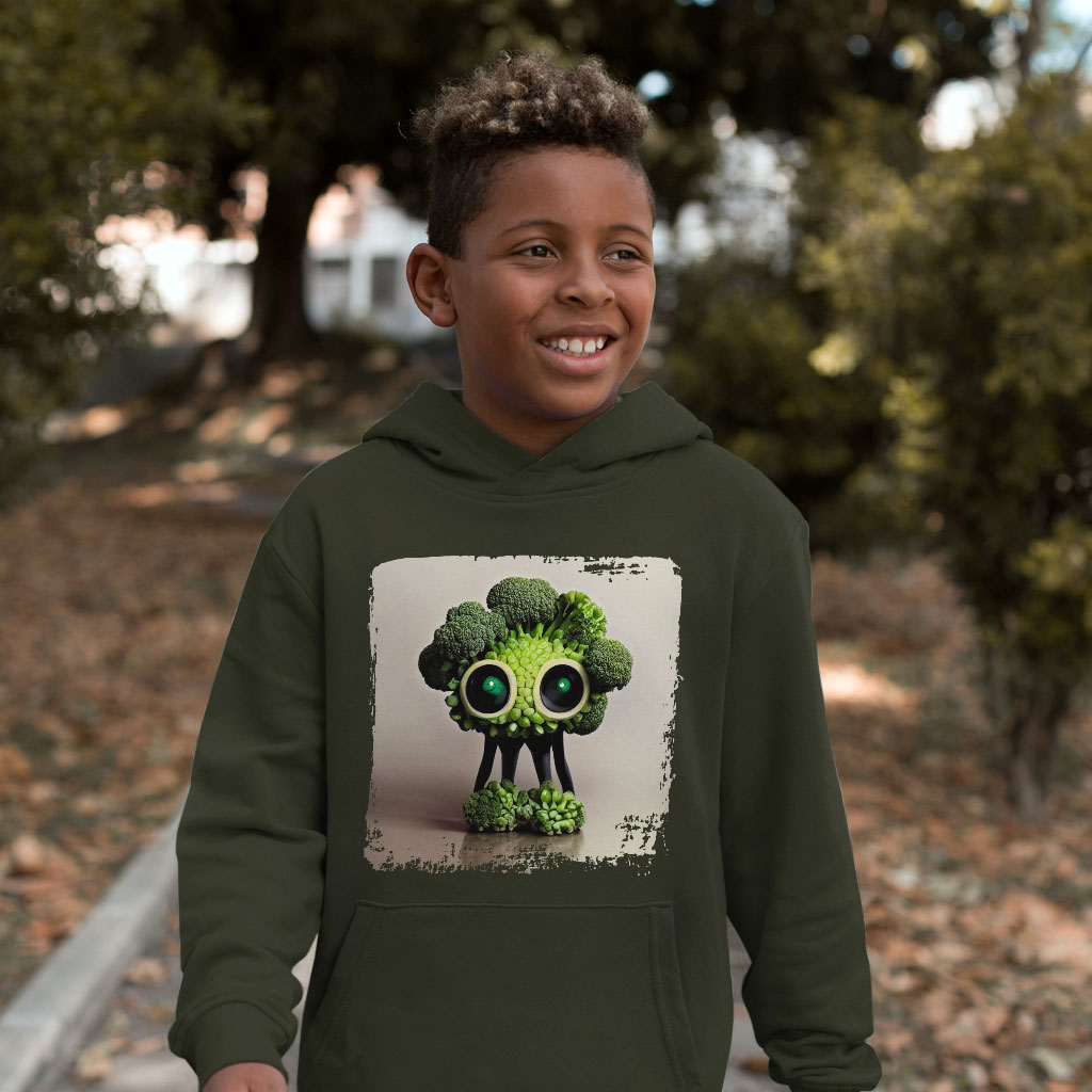 Cute Cartoon Broccoli Kids' Sponge Fleece Hoodie - Kawaii Kids' Hoodie - Funny Hoodie for Kids Clothing Hoodies Kids' Clothing Color : Athletic Heather|Black|Military Green 