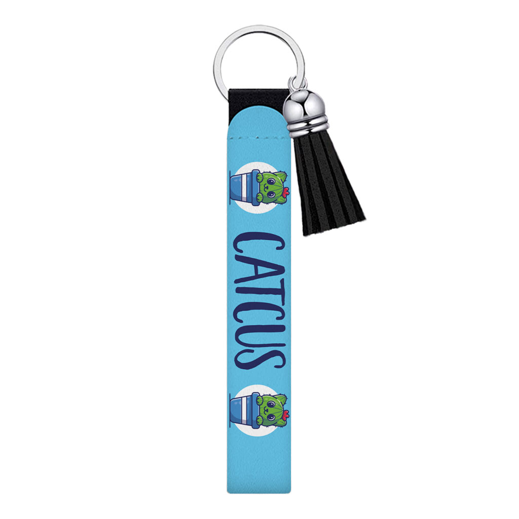 Cat and Cactus Keychain Wristlet - Graphic Keychain Bracelet - Funny Wristlet Strap for Key Fashion Fashion Accessories Keychains  