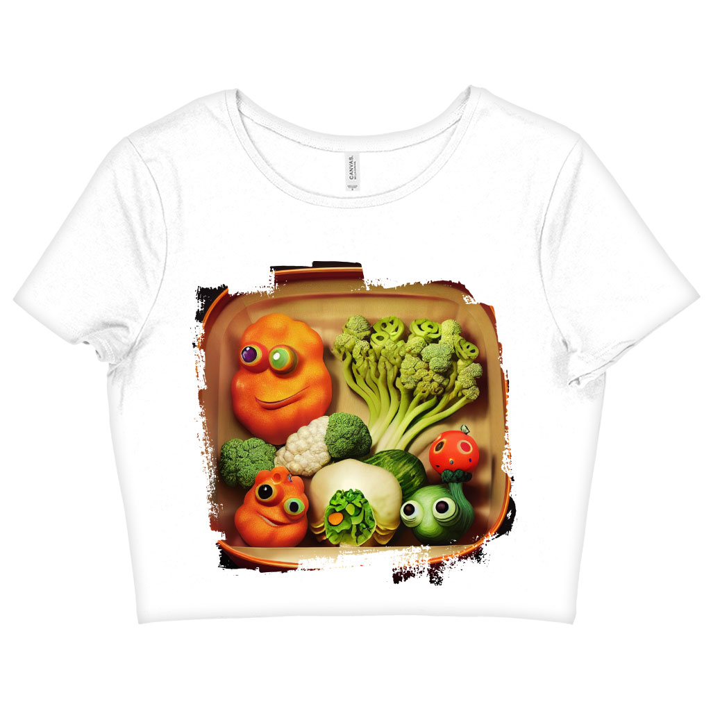 Cartoon Vegetables Drawing Women's Cropped T-Shirt - Unique Crop Top - Funny Crop Tee Shirt Clothing T-Shirts Color : Black|Heather Olive|White 