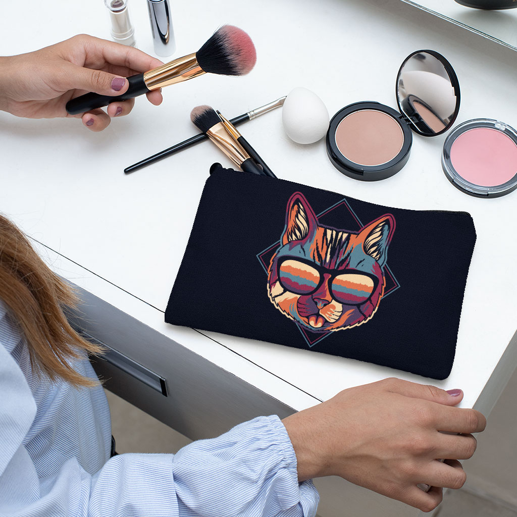 Cat Glasses Makeup Bag - Graphic Cosmetic Bag - Colorful Makeup Pouch Bags & Wallets Fashion Makeup Pouch  