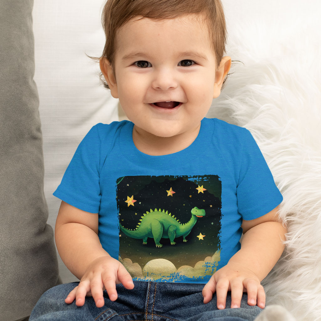 Cute Green Dinosaur Drawing Baby Jersey T-Shirt - Cool Baby T-Shirt - Graphic T-Shirt for Babies Clothing Kids' Clothing T-Shirts Color : Athletic Heather|Heather Columbia Blue|White 