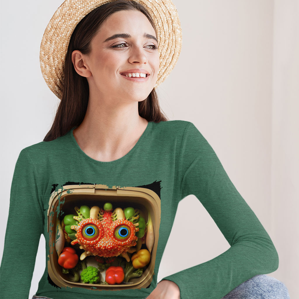 Cartoon Drawings Of Vegetables Long Sleeve T-Shirt - Cute T-Shirt - Printed Long Sleeve Tee Shirt Clothing T-Shirts Color : Black|Heather Forest|White 