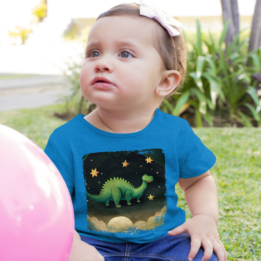 Cute Green Dinosaur Drawing Baby Jersey T-Shirt - Cool Baby T-Shirt - Graphic T-Shirt for Babies Clothing Kids' Clothing T-Shirts Color : Athletic Heather|Heather Columbia Blue|White 