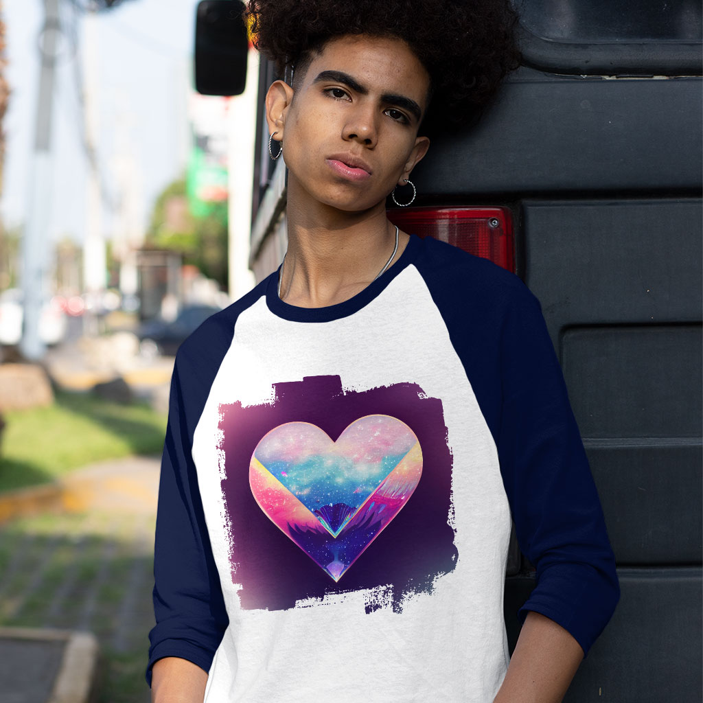 Galaxy Heart Baseball T-Shirt - Graphic T-Shirt - Colorful Tee Shirt Clothing T-Shirts Color : Gray White|Navy White 