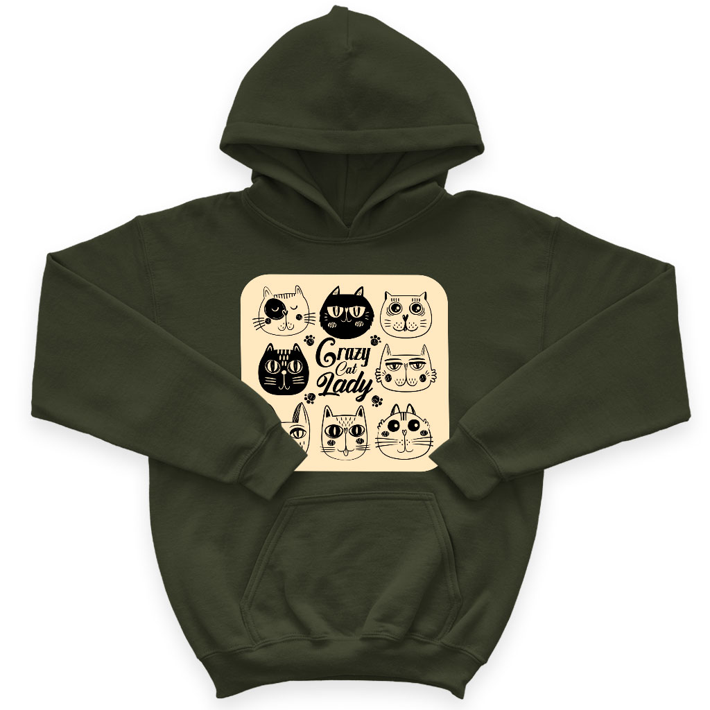 Cat Lady Kids' Sponge Fleece Hoodie - Themed Kids' Hoodie - Colorful Hoodie for Kids Clothing Hoodies Kids' Clothing Color : Athletic Heather|Black|Military Green 